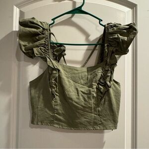 Olive Green Ruffled Women's Top & Skirt Set